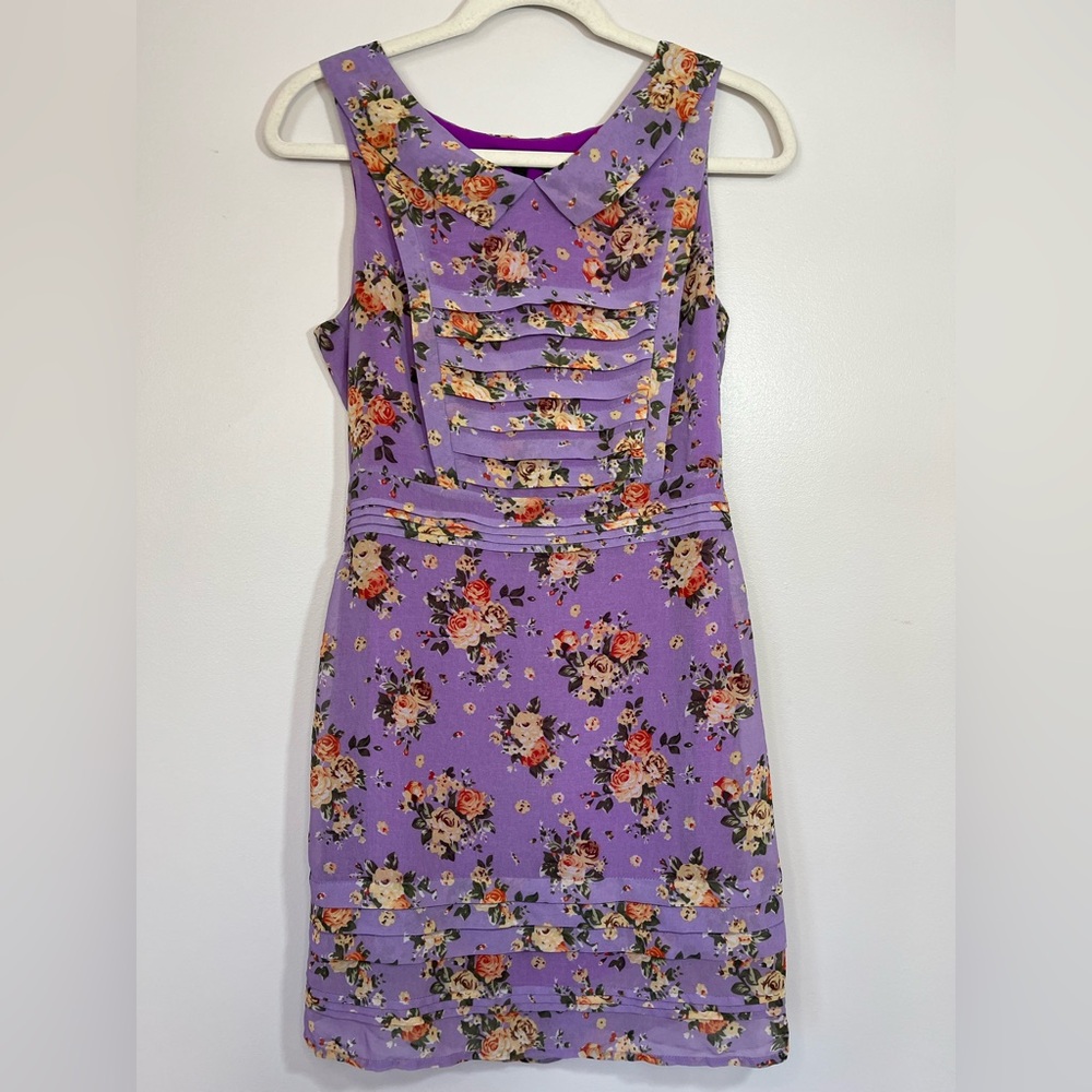 Luca Couture Floral Purple Sleeveless Mini Dress Women’s Medium Wedding Summer